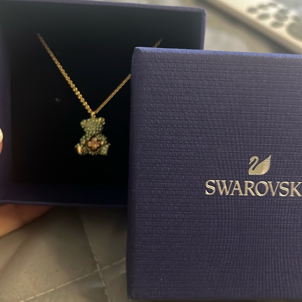 Authentic Swarovski Green Teddy Bear Necklace